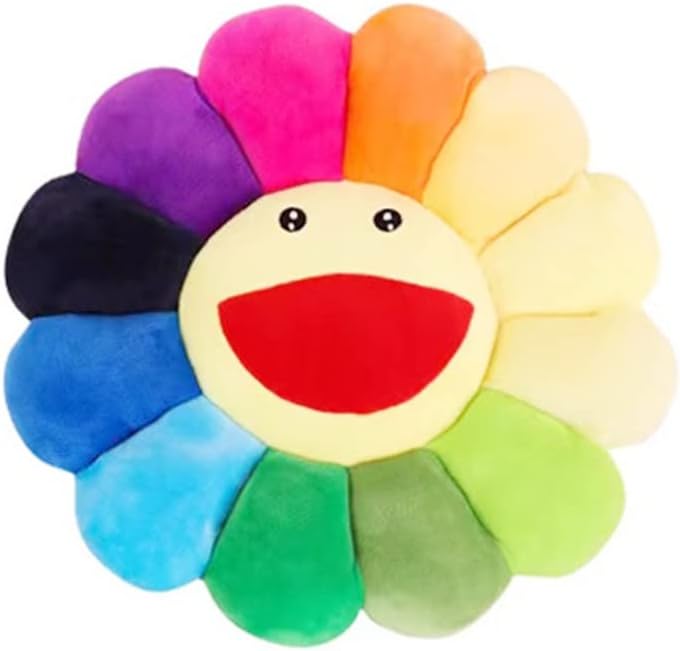 Sunflower plush throw pillow with smiley face, colorful home and bedroom decor
