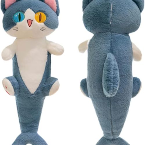 Cute shark-cat plush toy, soft cartoon long pillow and cuddle buddy, ideal gift for children