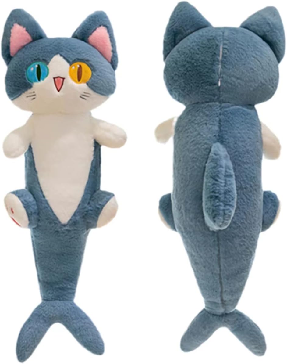 Cute shark-cat plush toy, soft cartoon long pillow and cuddle buddy, ideal gift for children