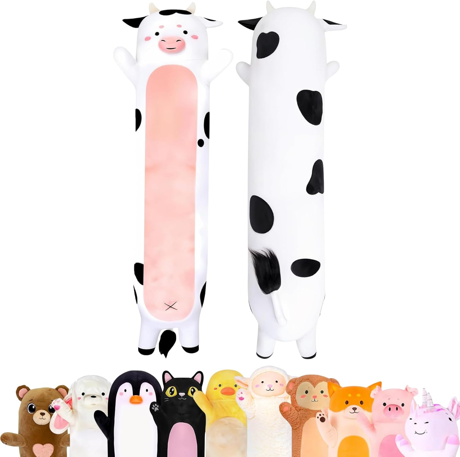 Cow-print long plush pillow, long cuddle toy and soft hugging pillow for kids, great gift for boys and girls, comfortable sleep-aid bolster