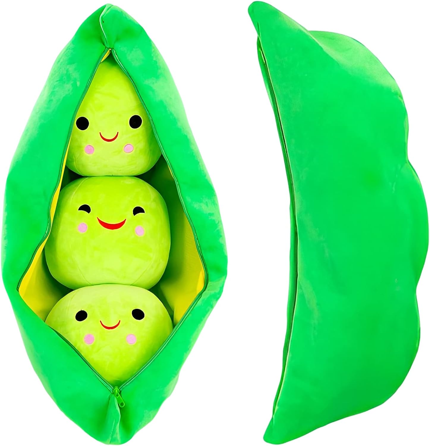 Giant pea pod plush toy and body pillow, cute pea design available in multiple sizes