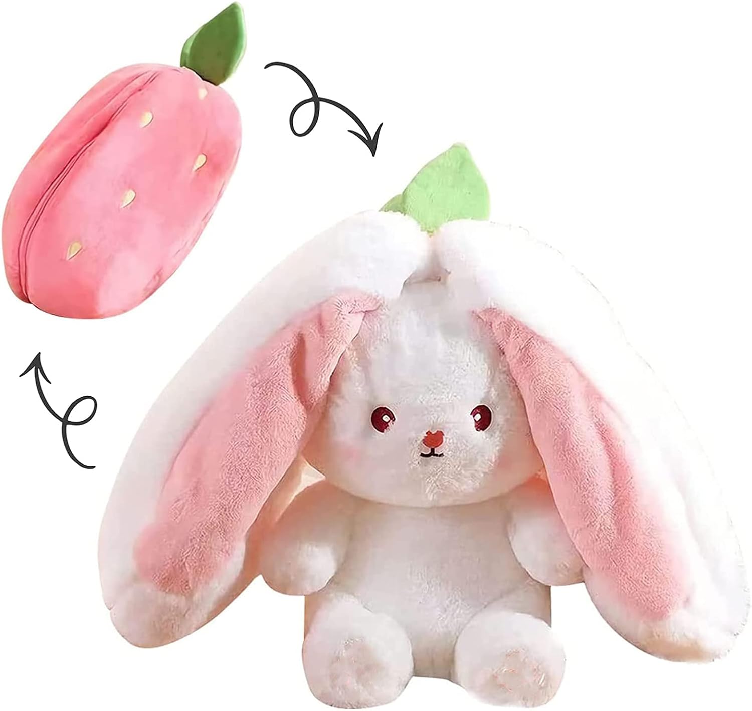Reversible carrot and strawberry rabbit plush toy with zipper design, cute decor and birthday gift for children and adults