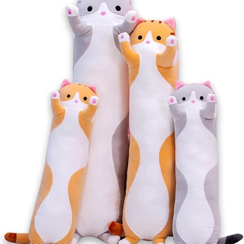Cute long cat body pillow, cartoon plush toy, soft and comfortable gift for children and girls