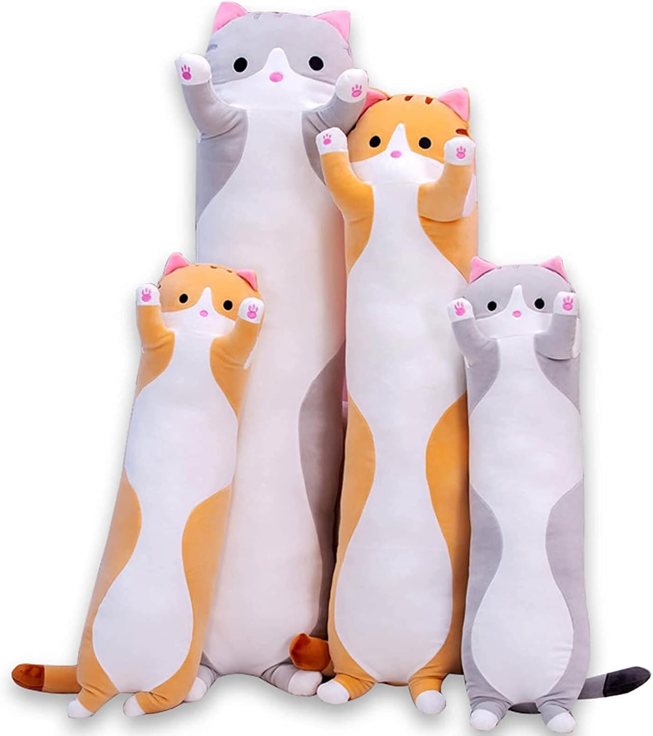 Cute long cat body pillow, cartoon plush toy, soft and comfortable gift for children and girls