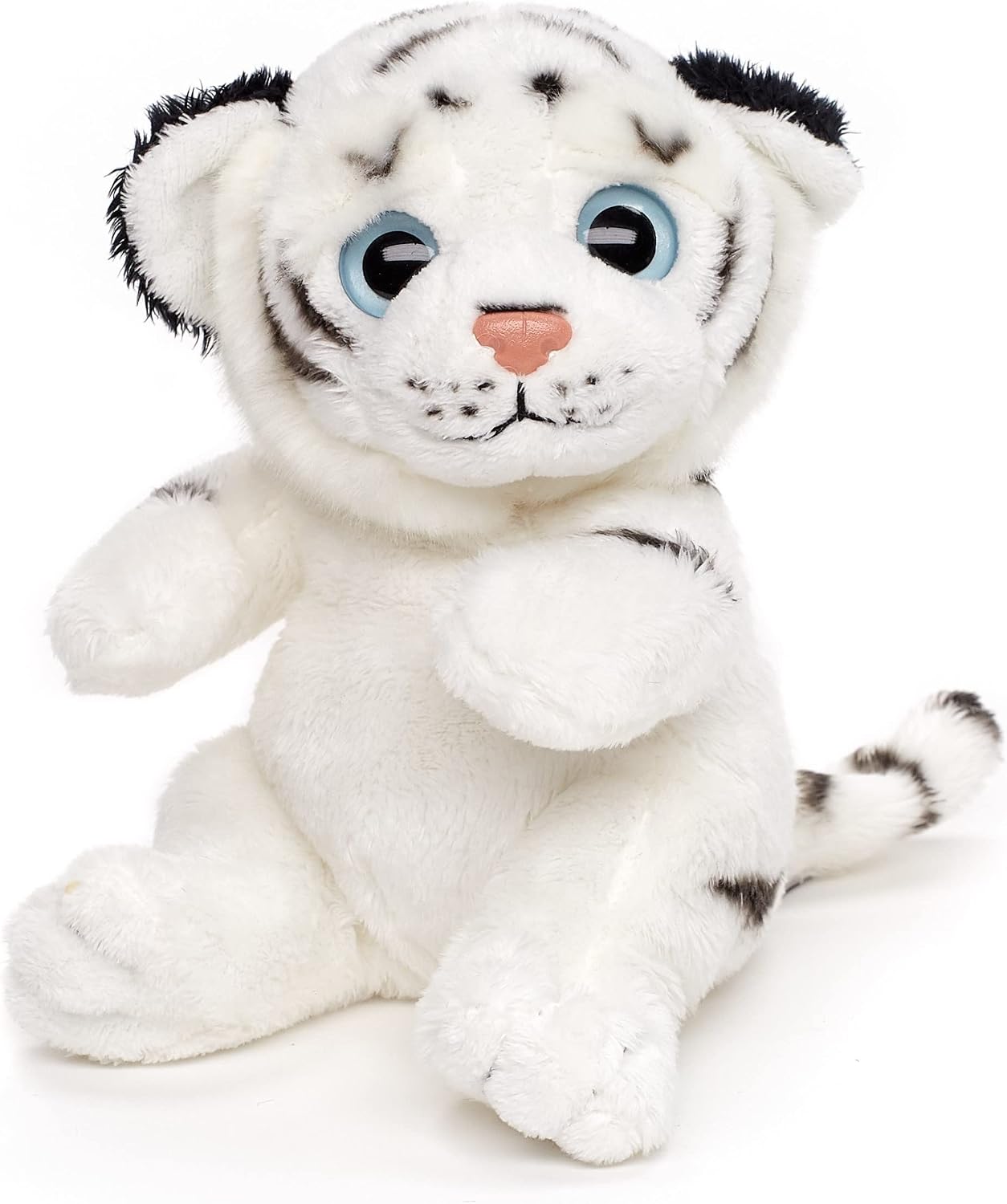 White tiger plushie with wild animal design, soft plush toy for cuddling and collecting.